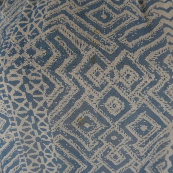 Lucky Brand Wide Neck Ruffle Detail Multi Print Lined Blouse Blue White Small - Picture 3 of 8